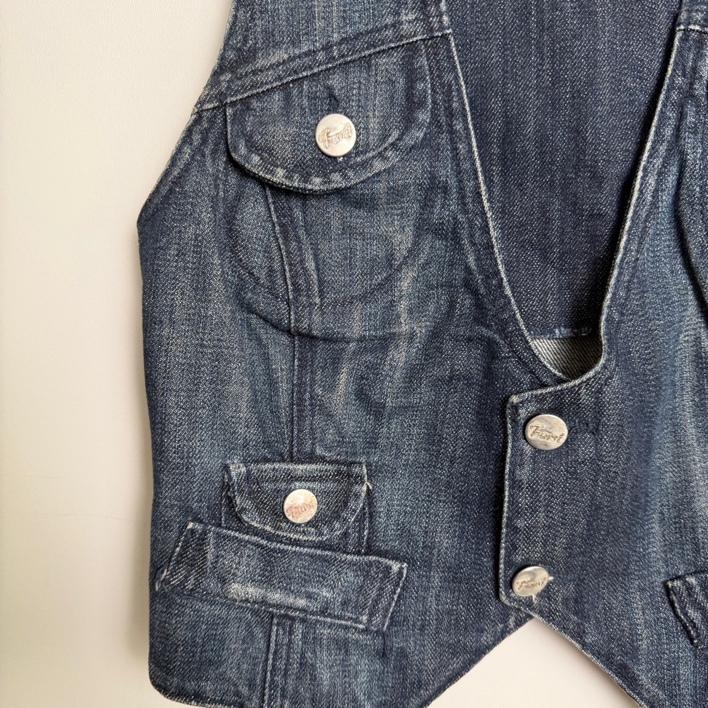 Vintage Y2K Furst Premium Denim Vest Button Front Size 4 Utility Cargo Style - Picture 4 of 11